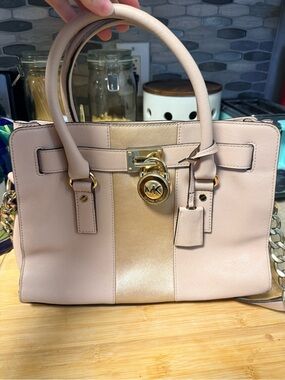 Michael Kors Blush Pink and Gold Lock Satchel